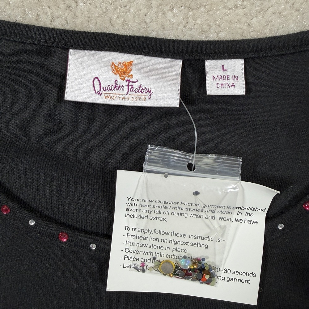 Quacker Factory Rhinestone Embellished Tshirt Women Large Black Palm Tree Car - Picture 10 of 10